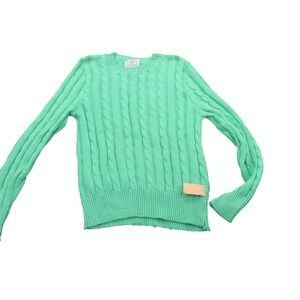 Thackery Women's Cable Knit Cotton Crewneck Sweater Top, Mint‎ Green Large